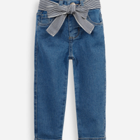 Calça skinny infantil jeans com cinto faixa azul