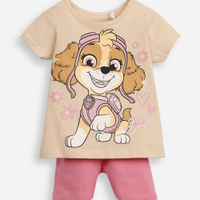 Conjunto curto infantil de algodão patrulha canina bege