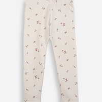 Calça legging infantil de algodão felpado floral bege