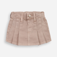 Short saia infantil transpassado pregas bege