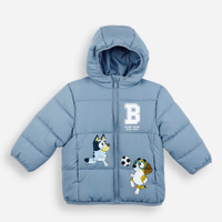 Jaqueta puffer infantil com capuz bluey azul