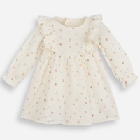Vestido infantil de algodão manga longa com babado floral colorido