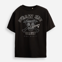 Camiseta juvenil de algodão one piece metalizada preta