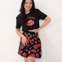 Conjunto de algodão juvenil naruto manga curta preto