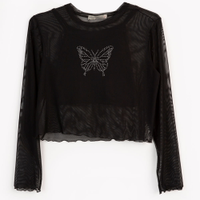 Blusa juvenil de tule cropped borboleta preto