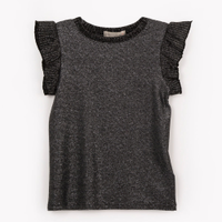 Blusa de viscose juvenil com brilho e babado preto