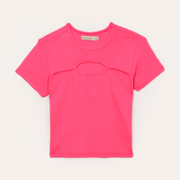 Blusa cropped de algodão com recorte juvenil rosa