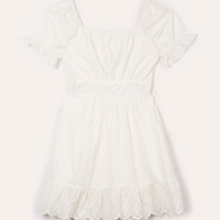 Vestido curto de laise juvenil com recorte off white