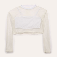 Blusa de tela juvenil com sobreposição manga longa off white