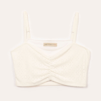 Cropped juvenil de laise com franzido alça fina off white