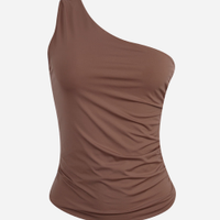 Regata juvenil ombro único com pregas marrom