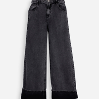 Calça wide leg infantil barra dobrada preta
