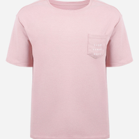 Camiseta juvenil com algodão e bolso estampado rosa