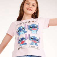 Blusa juvenil manga curta stitch rosa
