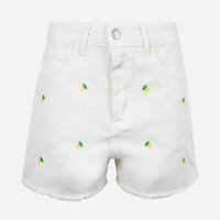 Short jeans juvenil com limões bordados branco