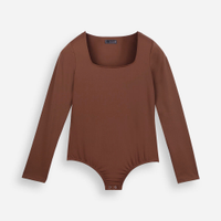 Body juvenil manga longa decote quadrado marrom