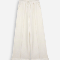 Calça wide leg juvenil com nervuras cós elástico bege
