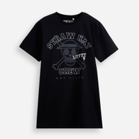 Camiseta juvenil de algodão manga curta one piece preta