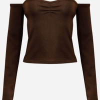 Cropped de tricot juvenil ombro a ombro marrom