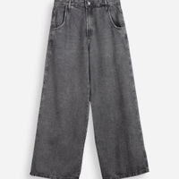 Calça juvenil jeans wide leg cinza