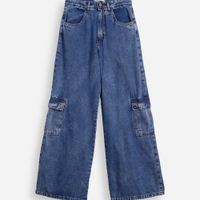 Calça jeans juvenil wide leg - azul