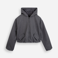 Casaco cropped juvenil com capuz cinza