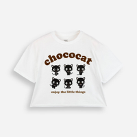 Camiseta cropped juvenil de algodão chococat hello kitty off white