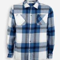 Camisa oversized juvenil de algodão manga longa xadrez off white