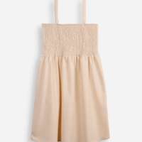 Vestido com linho juvenil com lastex bege