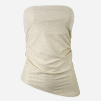 Blusa juvenil de lurex sem alças com franzidos dourada