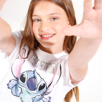 Cropped de algodão juvenil Stitch manga curta off white