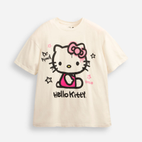 Camiseta de algodão juvenil manga curta hello kitty bege
