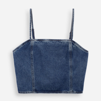 Top alça fina juvenil jeans com recortes azul