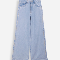 Calça jeans wide leg brilhos azul