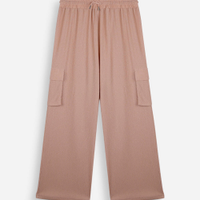 Calça juvenil cargo wide leg texturizada bege