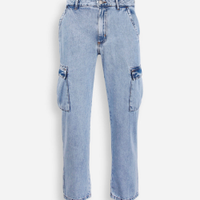 Calça wide leg slim juvenil com bolso cargo azul
