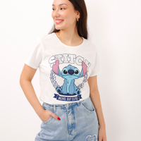 Camiseta de algodão infantil stitch manga curta off white