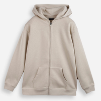 Jaqueta oversized juvenil de moletom com capuz e bolso bege