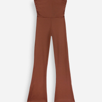 Calça flare juvenil de poliamida com franzido marrom