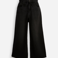 Calça jeans wide leg infantil com cordão para amarração preta