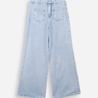 Calça jeans wide leg juvenil com bolsos azul
