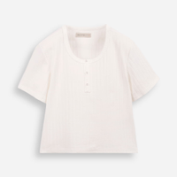 Blusa juvenil de algodão com botões canelada off white
