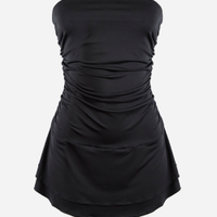 Vestido sem alça juvenil de poliamida franzido preto