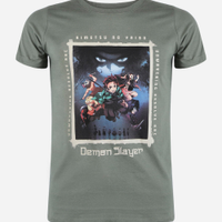Camiseta juvenil de algodão manga curta demon slayer verde