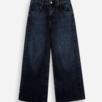 Calça wide leg juvenil jeans com barra a fio azul