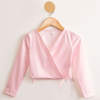 Blusa Cropped Infantil de Ballet Estampada Poá Manga Longa Rosa Claro