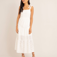 Vestido midi de laise com recortes e amarração alça média off white