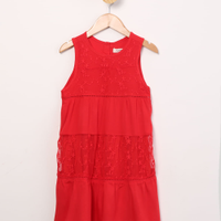 Vestido infantil de viscose regata com renda vermelho