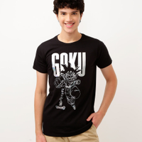 Camiseta de algodão infantil goku metalizado manga curta preta