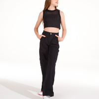 Calça wide leg cargo de sarja juvenil preto
